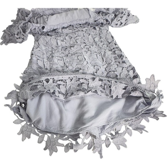 ASTR The Label Lilac Crochet Lace Off Shoulder Mini Dress (S) - Picture 10 of 11